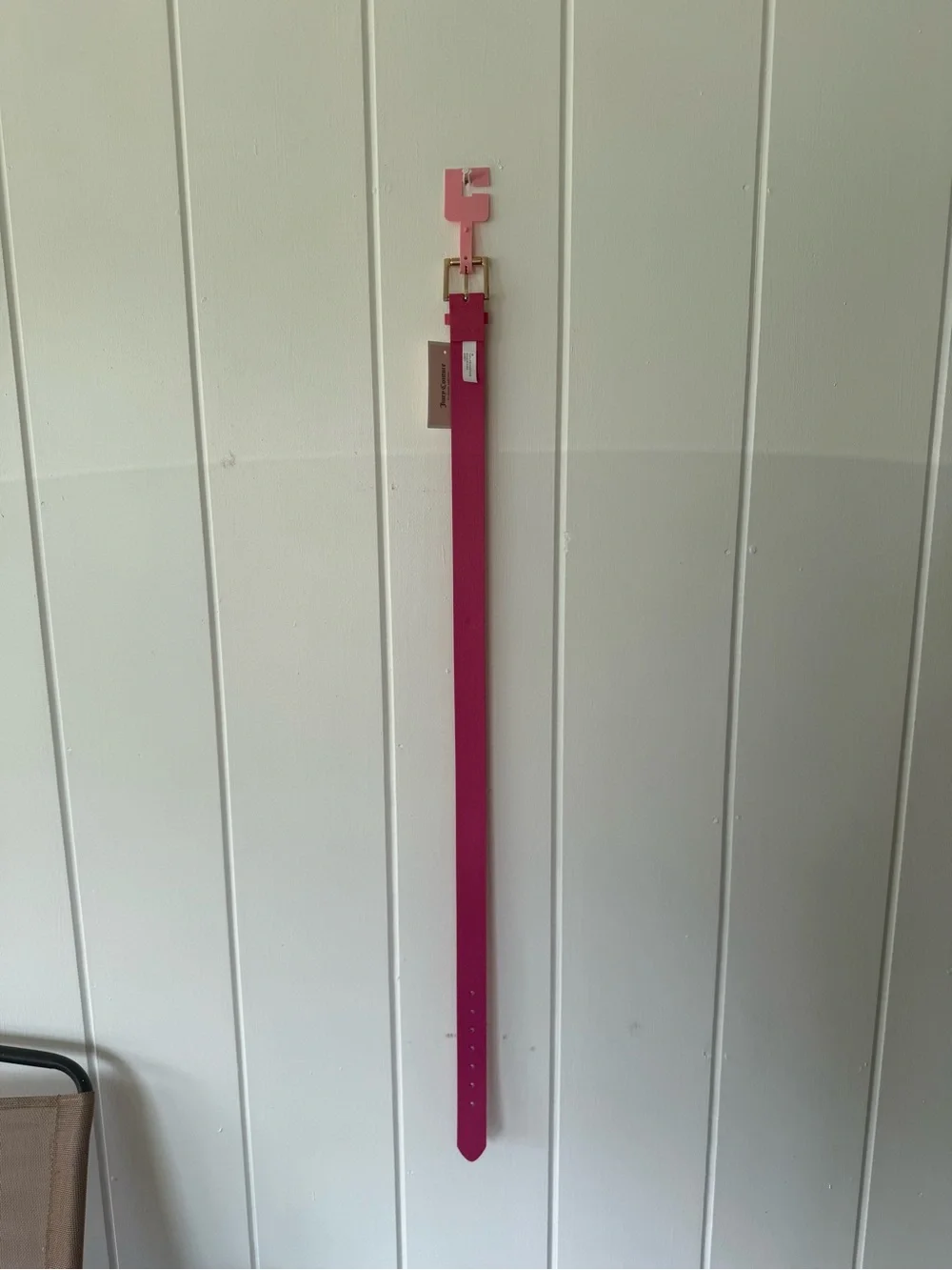 Juicy Couture Hot Pink Slim Leather Belt with Gold Buckle